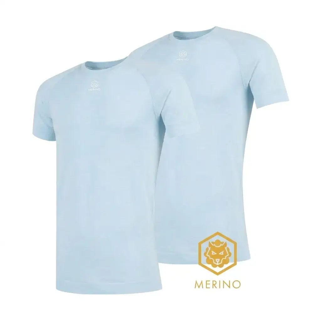 FUTURUM 4 SEASONS Merino Ondershirt Korte Mouwen Lichtblauw 2-Pack