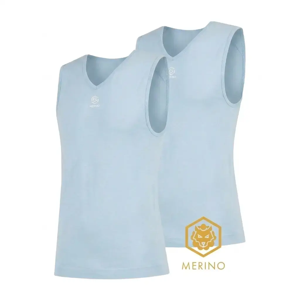 FUTURUM 4 SEASONS Merino Ondershirt Mouwloos Lichtblauw 2-Pack