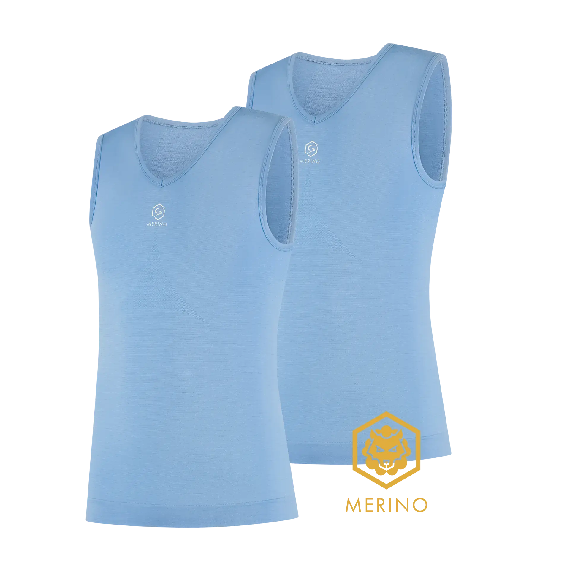 FUTURUM 4 SEASONS Merino Ondershirt Mouwloos Lichtblauw 2-Pack