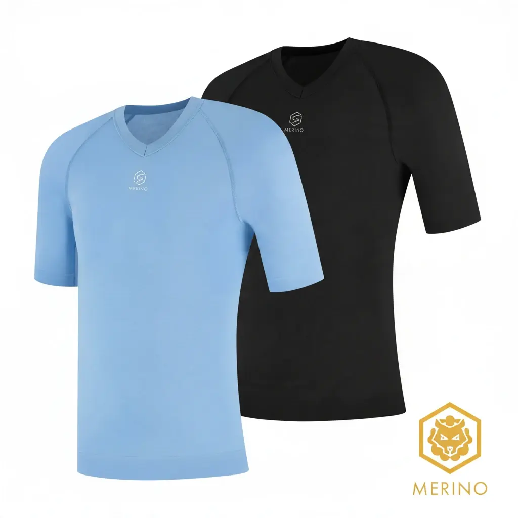 FUTURUM 4 SEASONS Merino Ondershirt Korte Mouwen Zwart&Lichtblauw 2-Pack