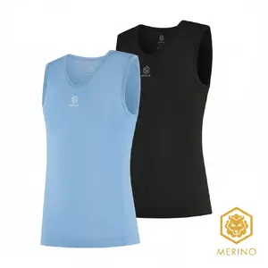 FUTURUM 4 SEASONS Merino Ondershirt Mouwloos Zwart&Lichtblauw 2-Pack