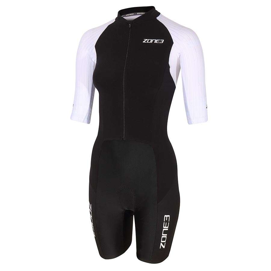 Zone3 Lava Long Distance Full Zip Trisuit Korte Mouwen Zwart/Wit Dames