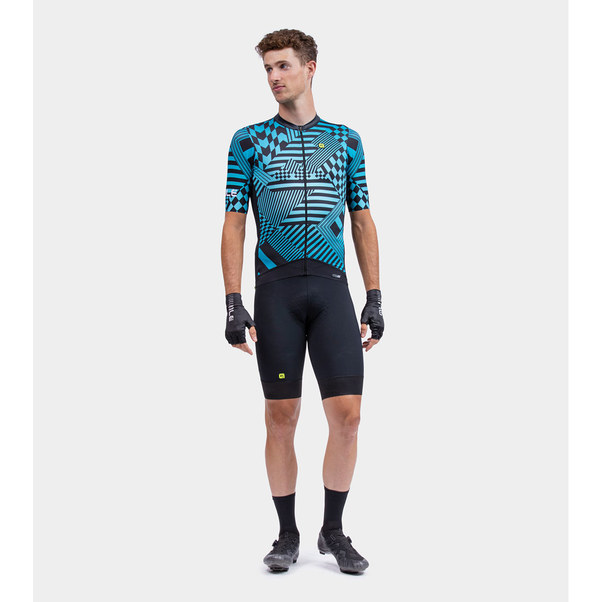 Ale PR-S Checker Fietsshirt Korte Mouwen Lichtblauw Heren