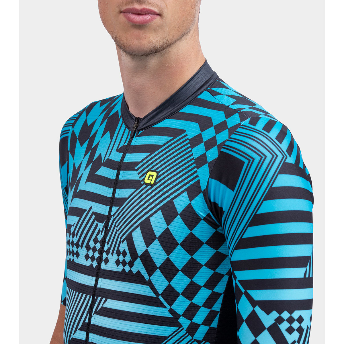 Ale PR-S Checker Fietsshirt Korte Mouwen Lichtblauw Heren