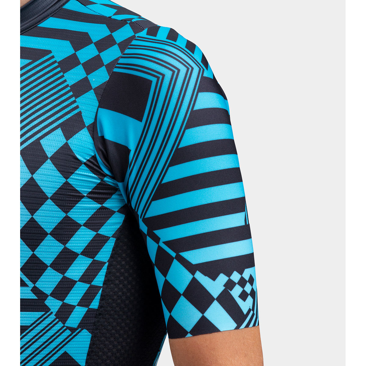 Ale PR-S Checker Fietsshirt Korte Mouwen Lichtblauw Heren