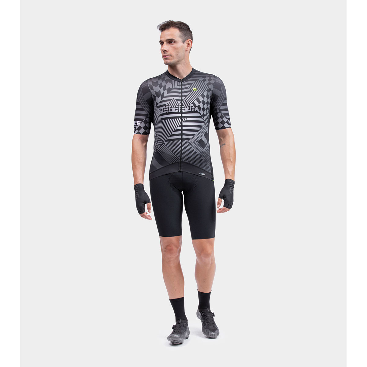 Ale PR-S Checker Fietsshirt Korte Mouwen Grijs Heren