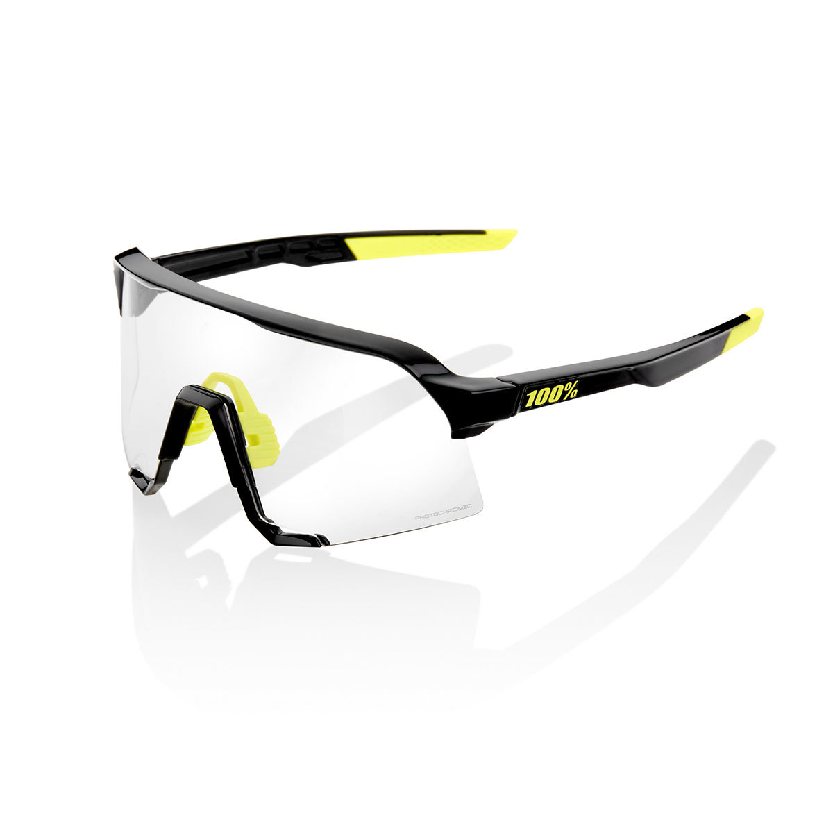 100% S3 Sport Zonnebril Glanzend Zwart met Photochromic Lens