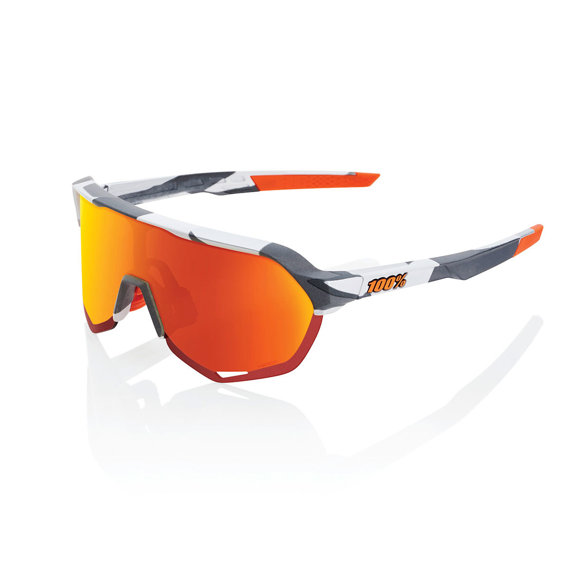 100% S2 Sport Zonnebril Grijs Camo met HiPER Red Multilayer Mirror Lens