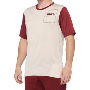 100% Ridecamp MTB Fietsshirt Korte Mouwen Beige/Rood Heren