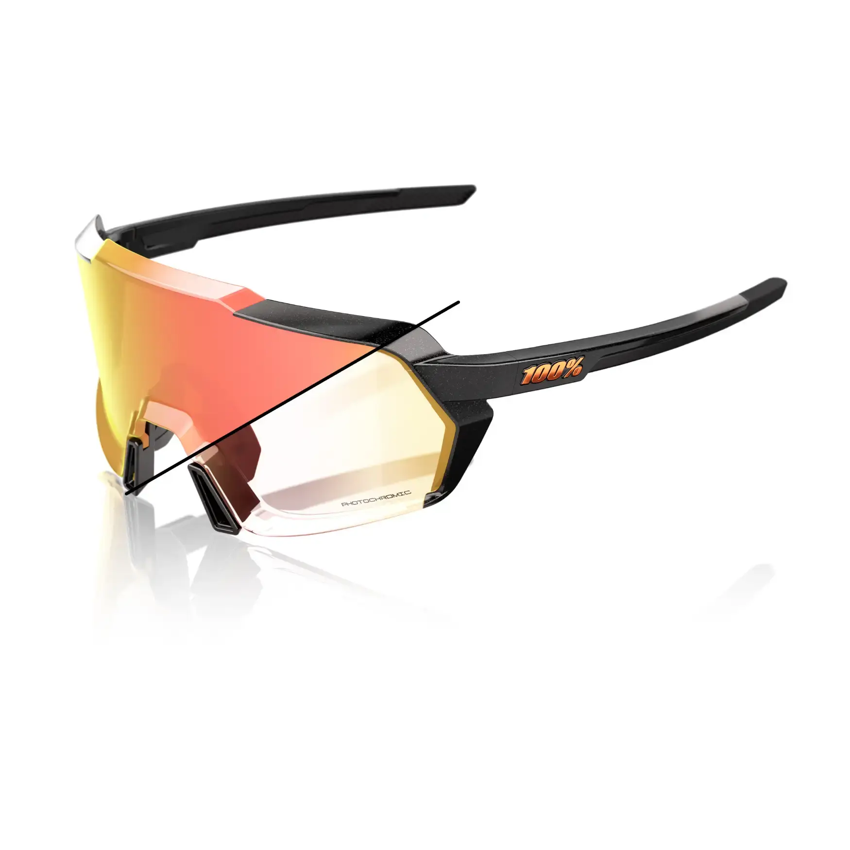 100% Korbin Sport Zonnebril Zwart met Orange Flash Mirror Photochromic Lens