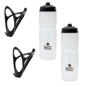 XAND 2x Bidonhouders en 2x Bidons Transparant/Grijs 800ml