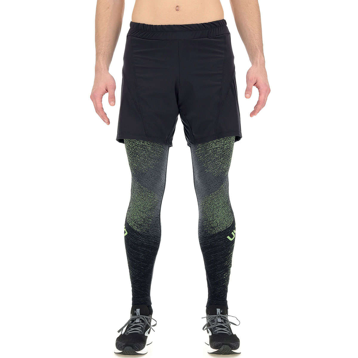 UYN Exceleration 2in1 Hardloopbroek Lang Zwart/Groen Heren