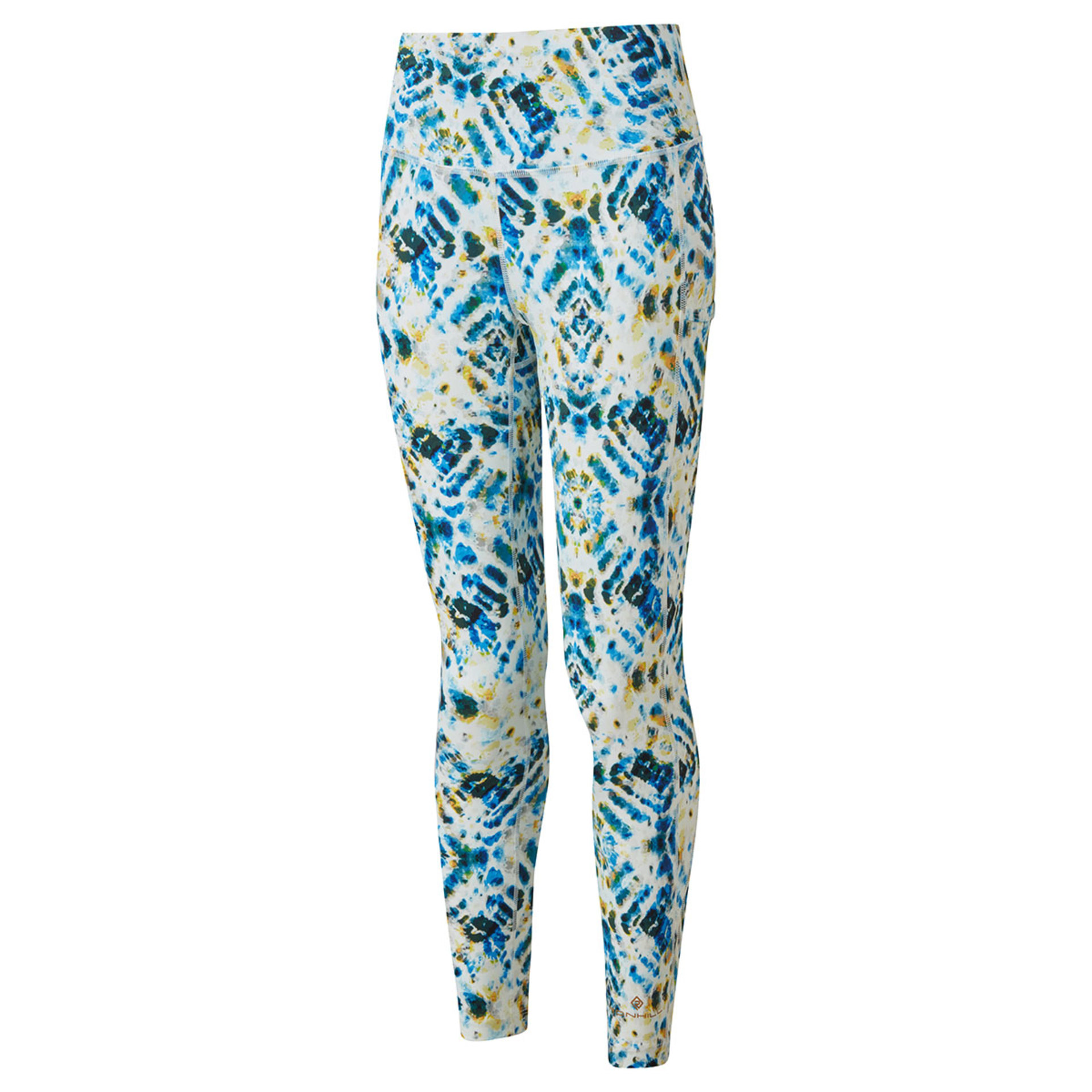 Ronhill Life Crop Tight Hardloopbroek Lang Wit/Blauw/Geel Dames