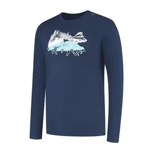 Woolpan Endless Merino Long Sleeve T-Shirt Lightweight Mountains Dark Blue