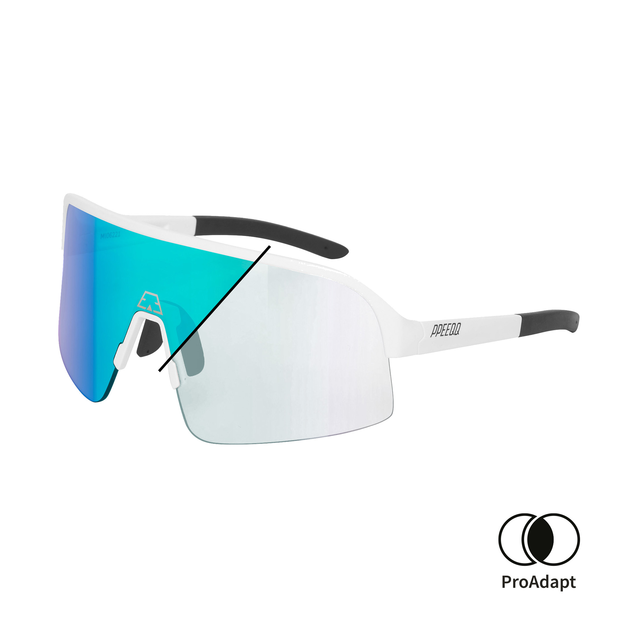 PPEEQQ Model-I P R O Photochromic Sport Zonnebril Mat Wit met Blauwe Lens