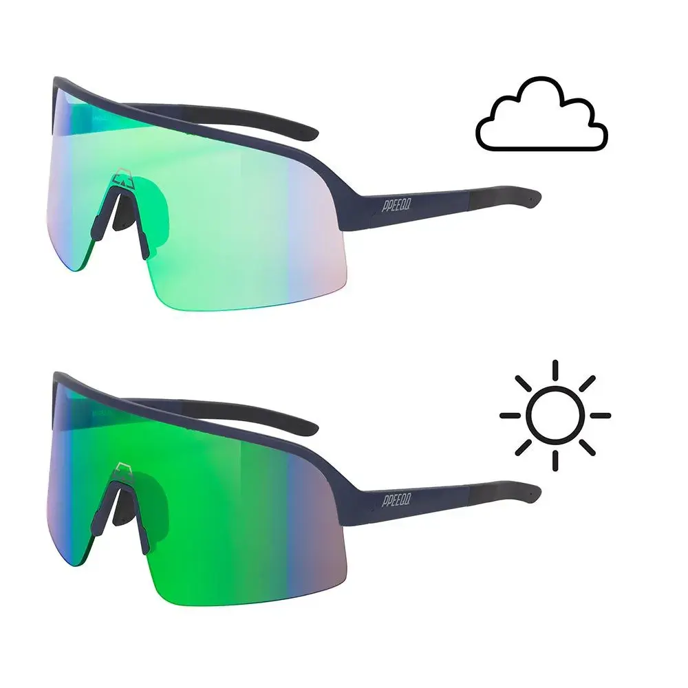 ppeeqq Model-I P R O Photochromic Fietsbril Mat Donkerblauw met Groene Lens