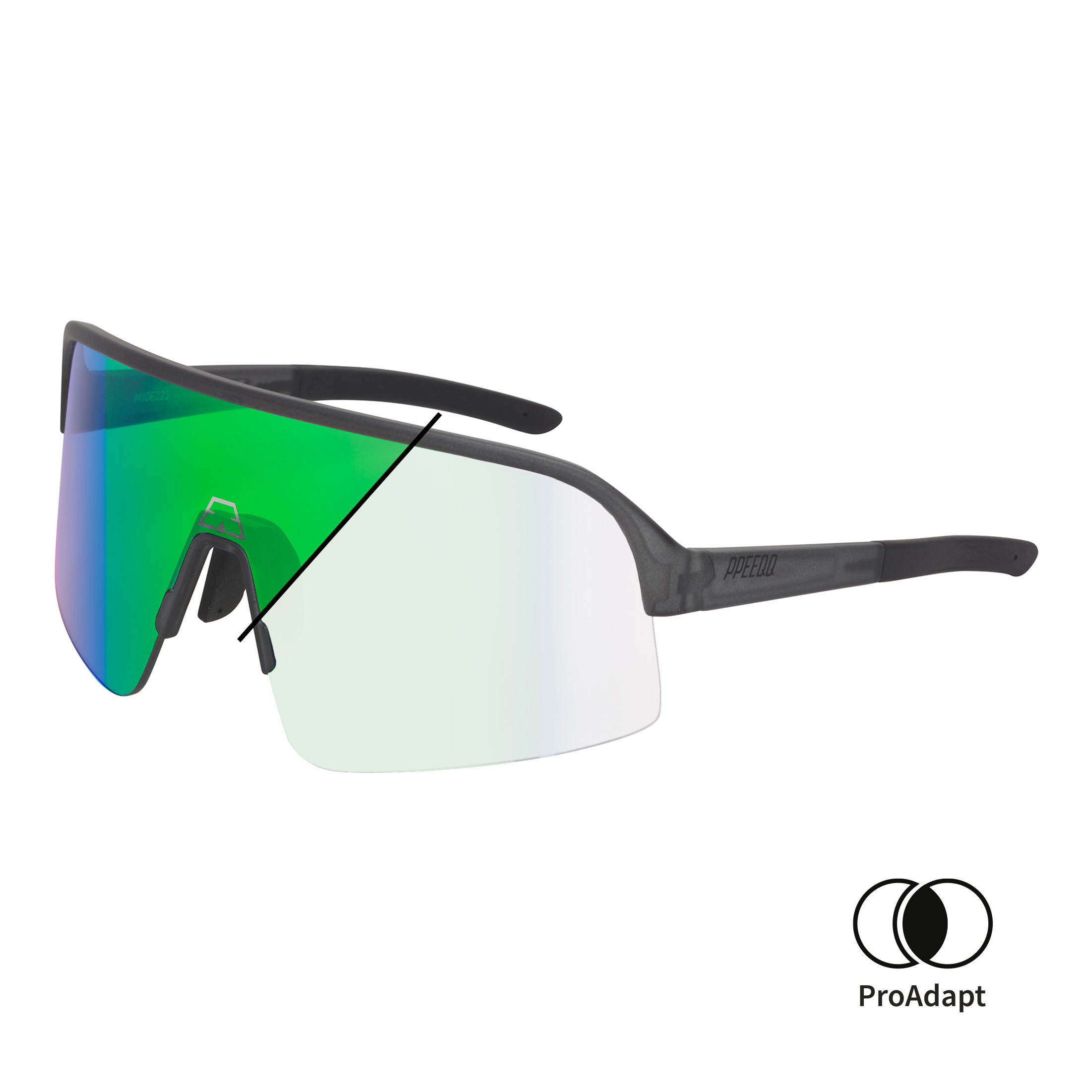 PPEEQQ Model-I P R O Photochromic Sport Zonnebril Donkergrijs met Groene Lens