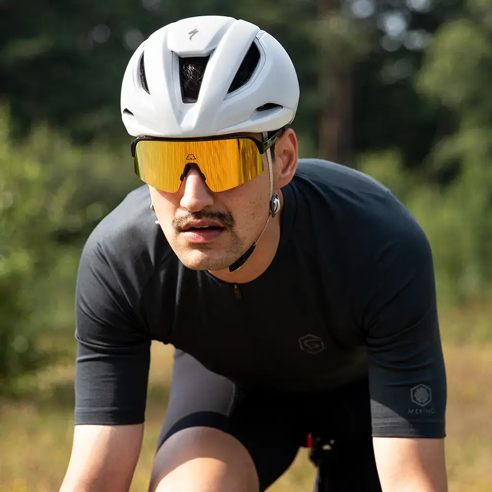 ppeeqq Model-I Fietsbril Glanzend Zwart met Gouden Lens