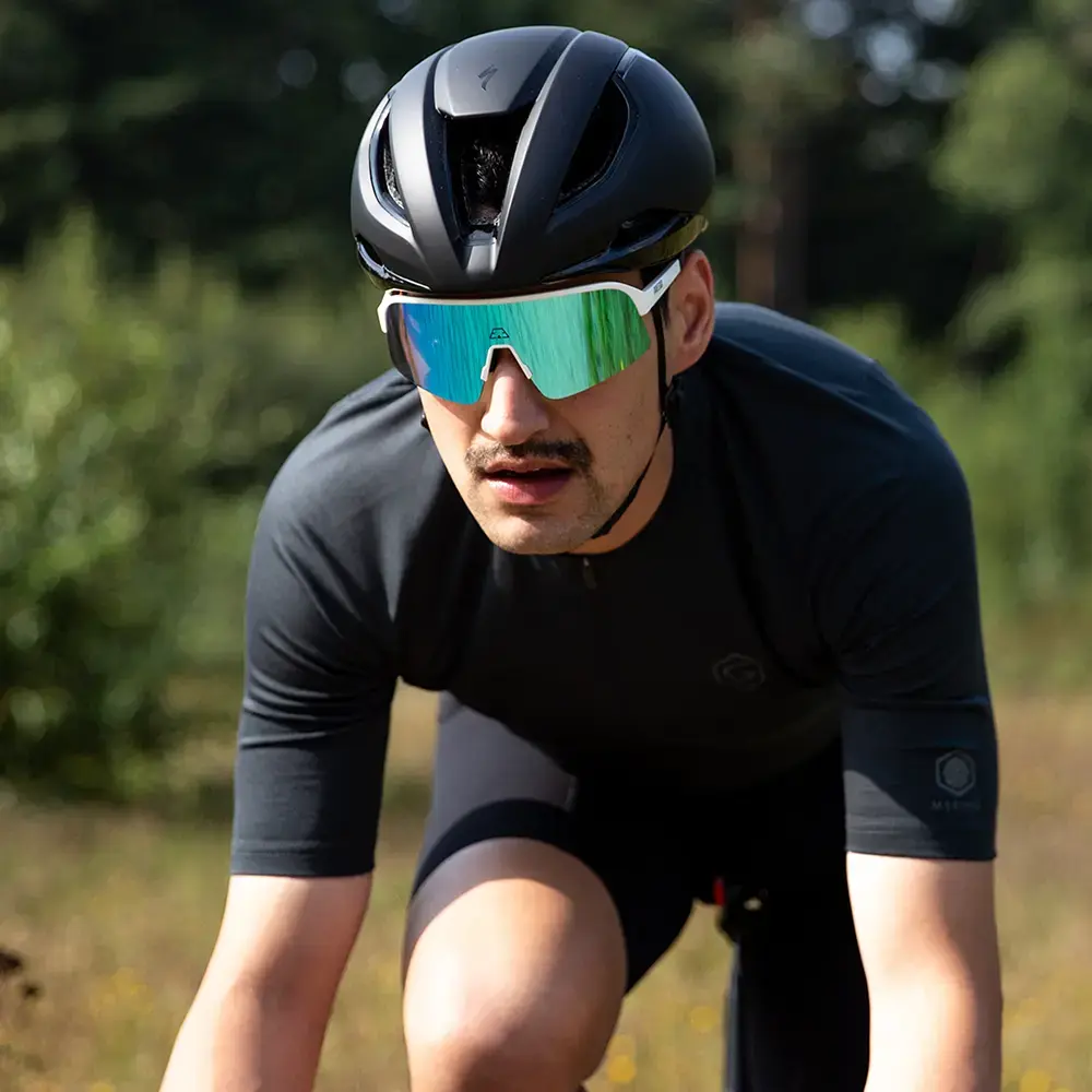 ppeeqq Model-I Fietsbril Glanzend Wit met Blauwe Lens