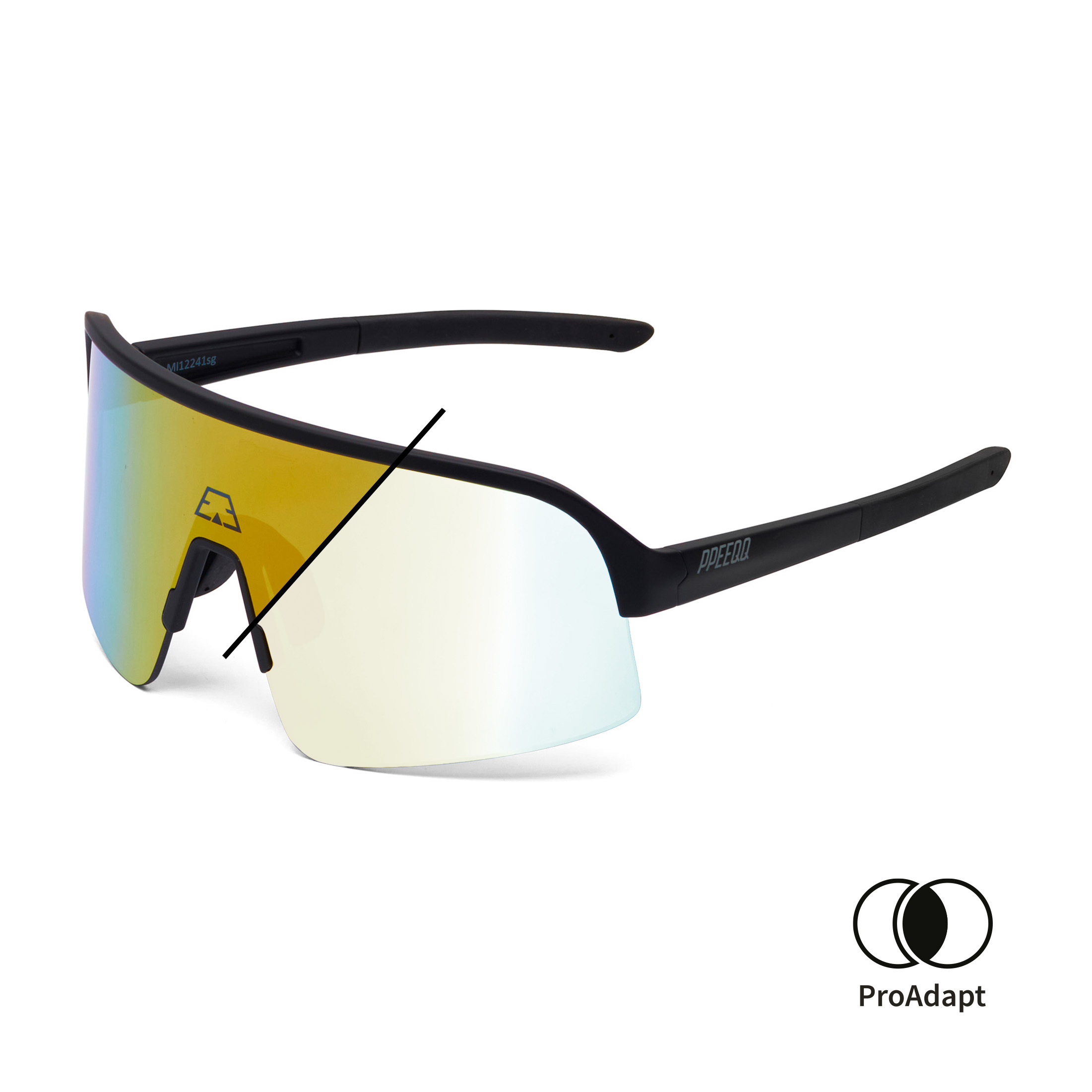 PPEEQQ Model-I P R O Photochromic Sport Zonnebril Mat Zwart met Gouden Lens
