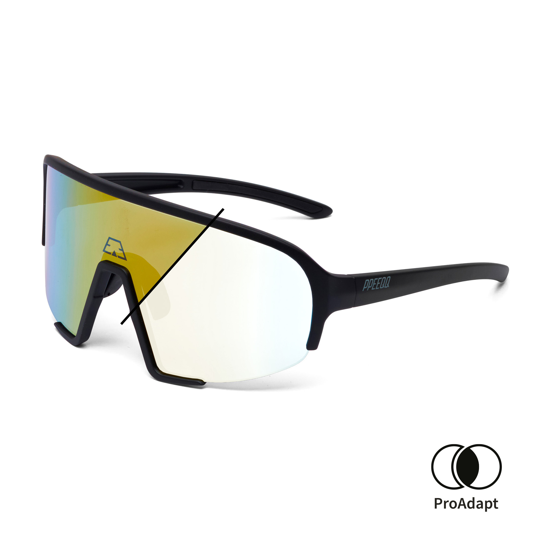 PPEEQQ Model-II P R O Photochromic Sport Zonnebril Mat Zwart met Gouden Lens