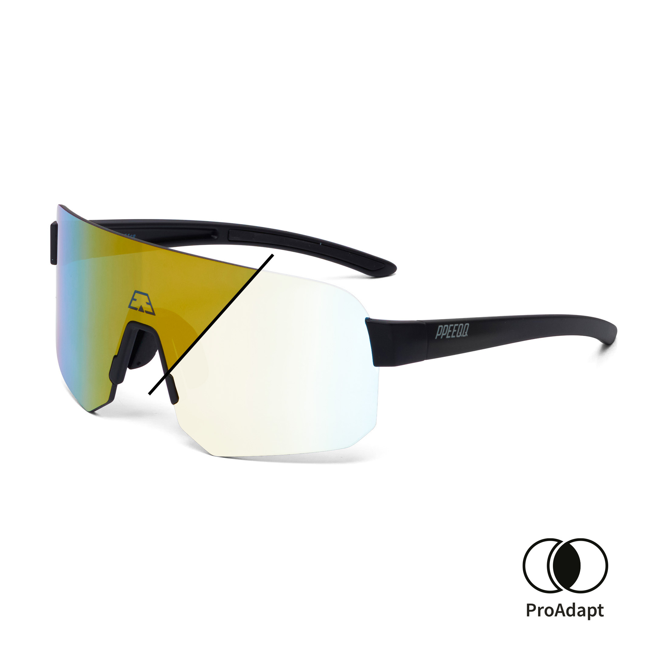 PPEEQQ Model-III Small P R O Photochromic Sportbril Mat Zwart met Gouden Lens