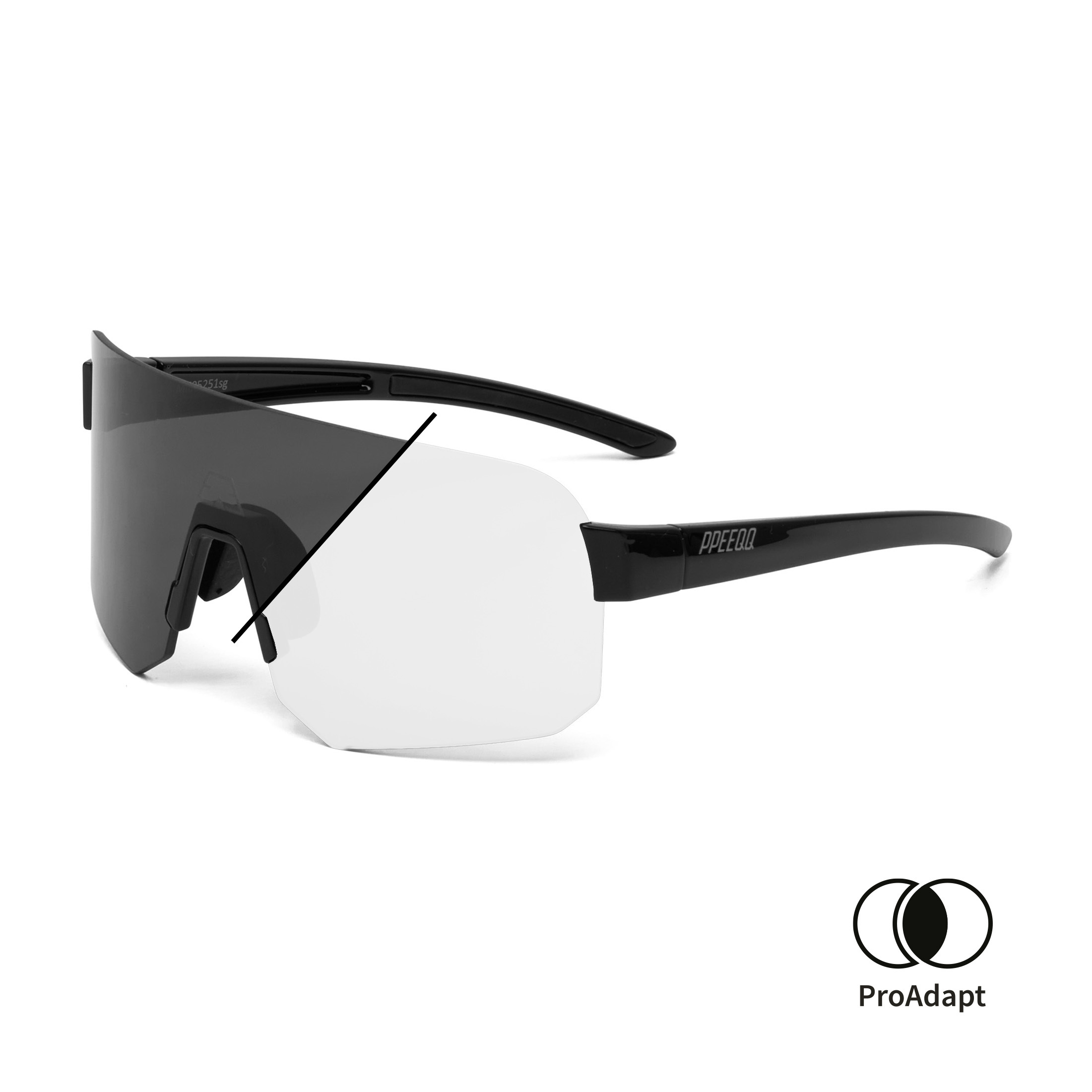 PPEEQQ Model-III Small Photochromic Sportbril Glanzend Zwart met Smoke Lens