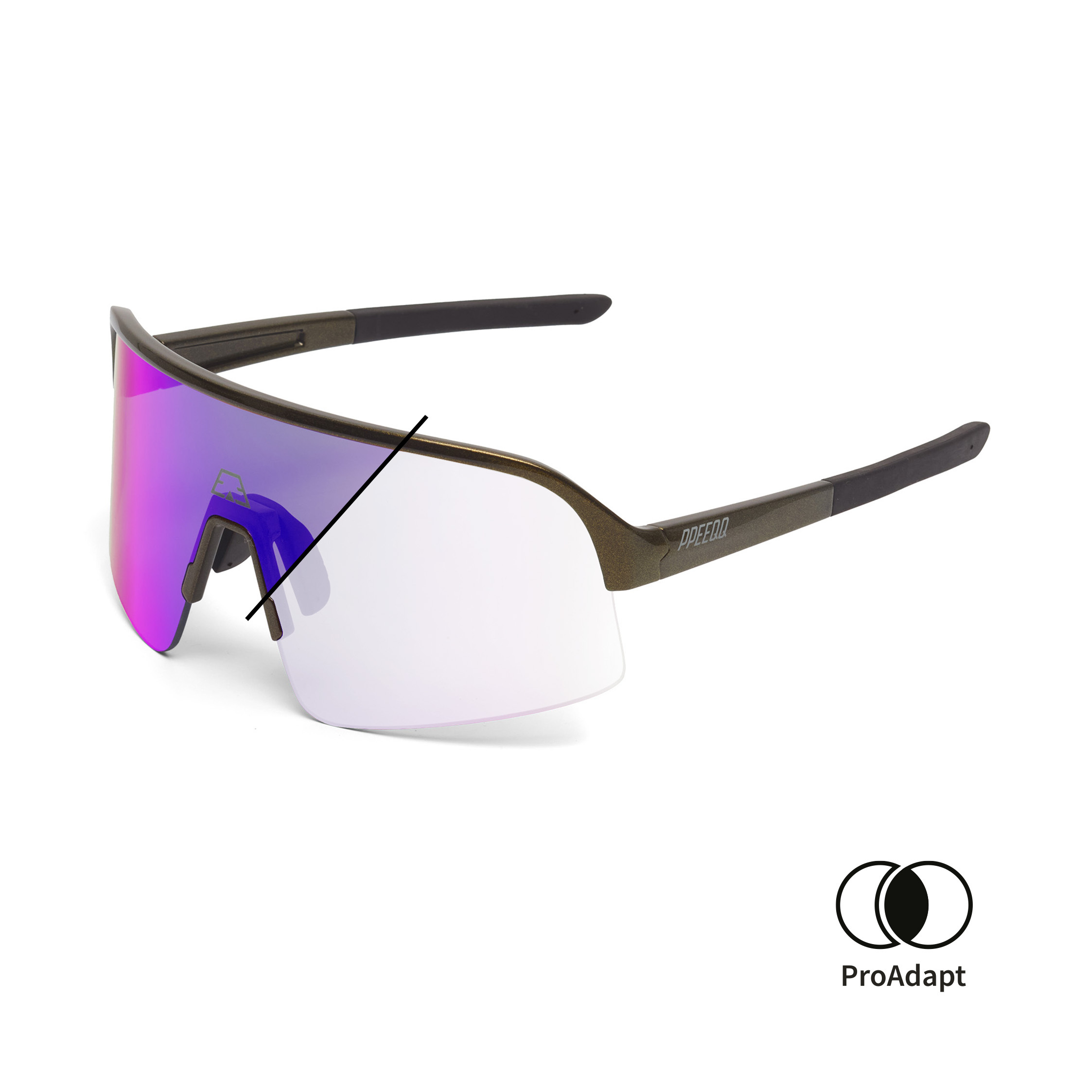 PPEEQQ Model-I P R O -OPEN ltd- Photochromic Bril Goud Metalic Paarse Lens
